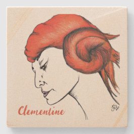 Porta-copo De Pedra Retrato de mulher com cabelo laranja em arte pop
