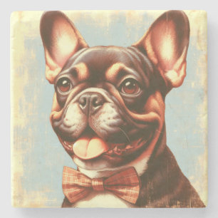 Porta-copo De Pedra Retrato de pintura de Bulldog Francês Vintage