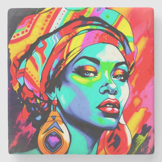 Porta-copo De Pedra Retrato de pop Art (Frente)