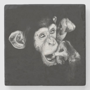 Porta-copo De Pedra Retrato de um chimpanzé pensativo