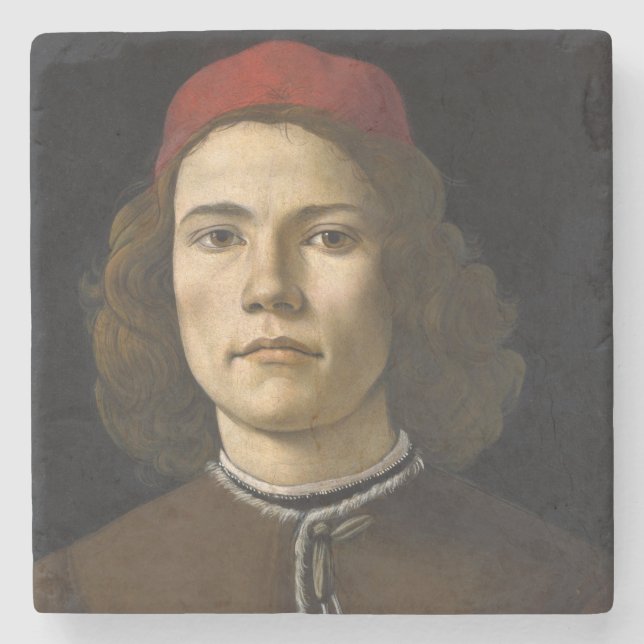 Porta-copo De Pedra Retrato de um homem novo por Botticelli (Frente)