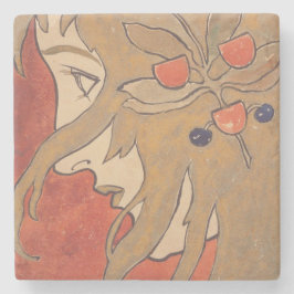 Porta-copo De Pedra Retrato de uma Bela Menina em Vermelho (Art Nouvea