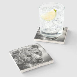 Porta-copo De Pedra Retrato de urso pardo