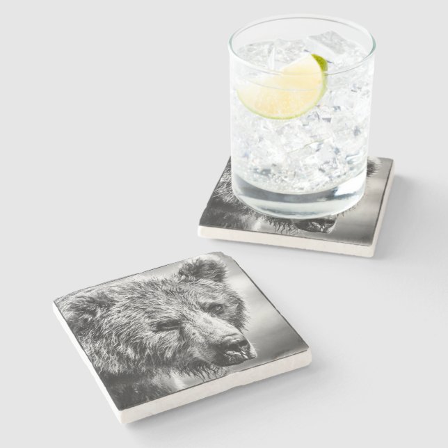 Porta-copo De Pedra Retrato de urso pardo (Lateral)