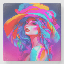 Porta-copo De Pedra Retrato Neon Pop Art