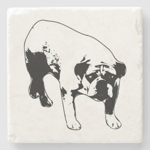 Porta-copo De Pedra Retrato Ousado de Bulldog Arte Minimalista Preto e