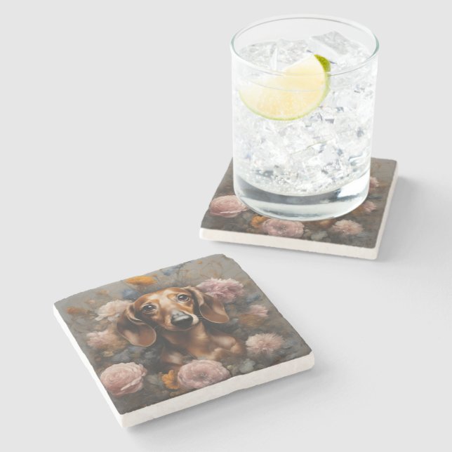 Porta-copo De Pedra Retratos de Raça de Cachorro Flor 1 (Lateral)