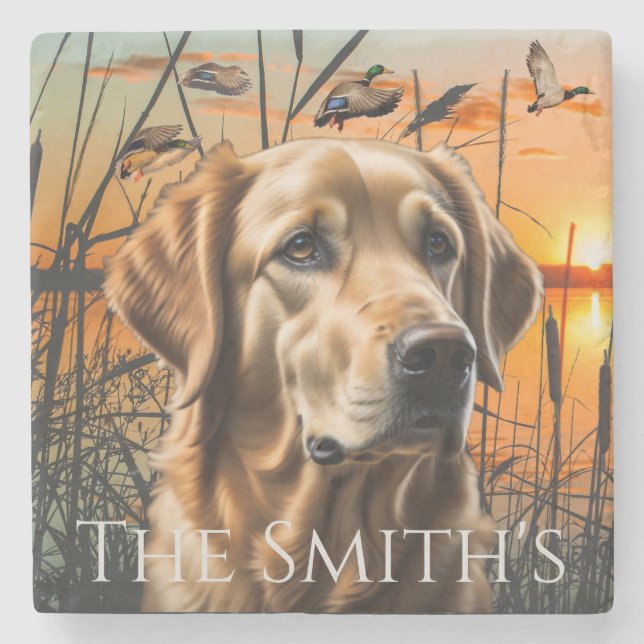 Porta-copo De Pedra Retriever de ouro Personalizado (Frente)