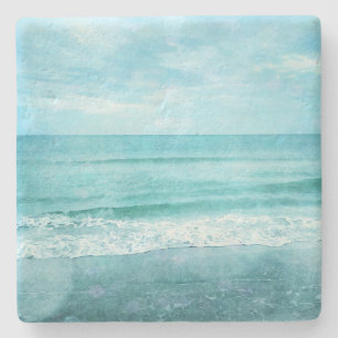 Porta-copo De Pedra Retro Beach - Coaster Ocean Teal Blue Watercolor