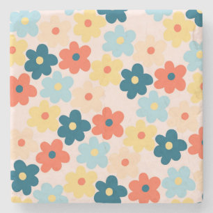 Porta-copo De Pedra Retro Foral Colorido Whimsical, Cheerful, Preppy