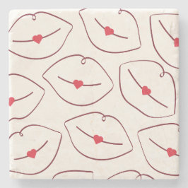 Porta-copo De Pedra Retro Minimalist Line Art Lips Cherry Red