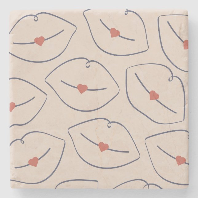 Porta-copo De Pedra Retro Minimalist Line Art Lips Terracotta Red (Frente)