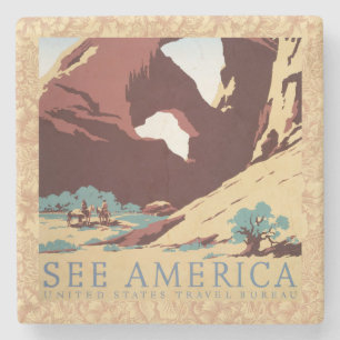 Porta-copo De Pedra Retro Veja a América Western Cowboys Deserto Arco