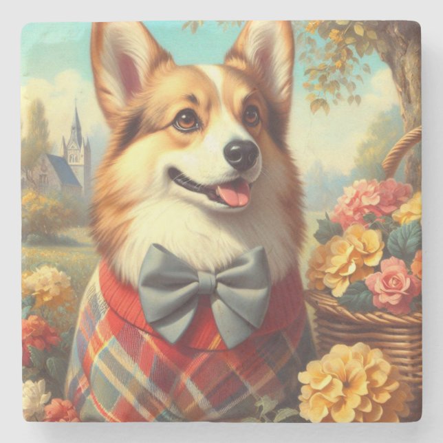 Porta-copo De Pedra Retro Welsh Corgi Cardigan Painting (Frente)
