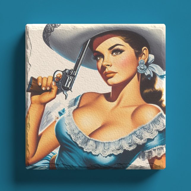 Porta-copo De Pedra Retro Wild West Pin-up (Criador carregado)