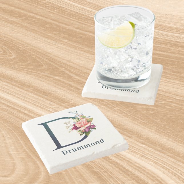 Porta-copo De Pedra Rico Floral Monograma - Letra D (Criador carregado)