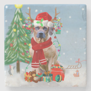 Porta-copo De Pedra Ridgeback Dog em Presente de Natal na Neve