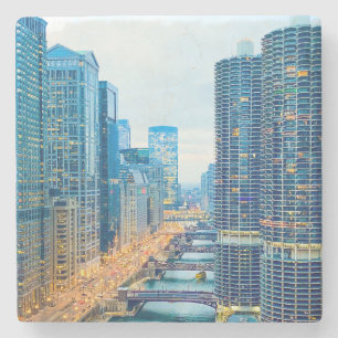 Porta-copo De Pedra Rio Chicago em Dusk