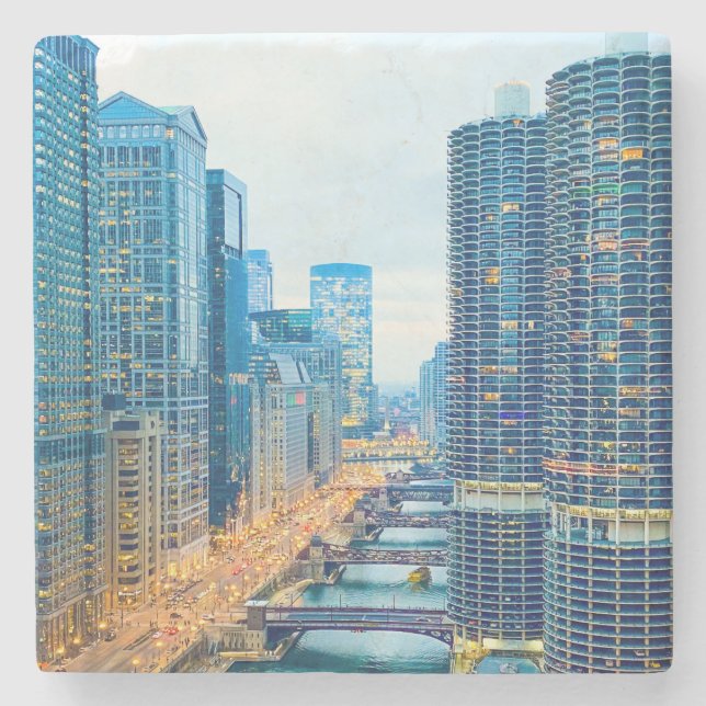 Porta-copo De Pedra Rio Chicago em Dusk (Frente)