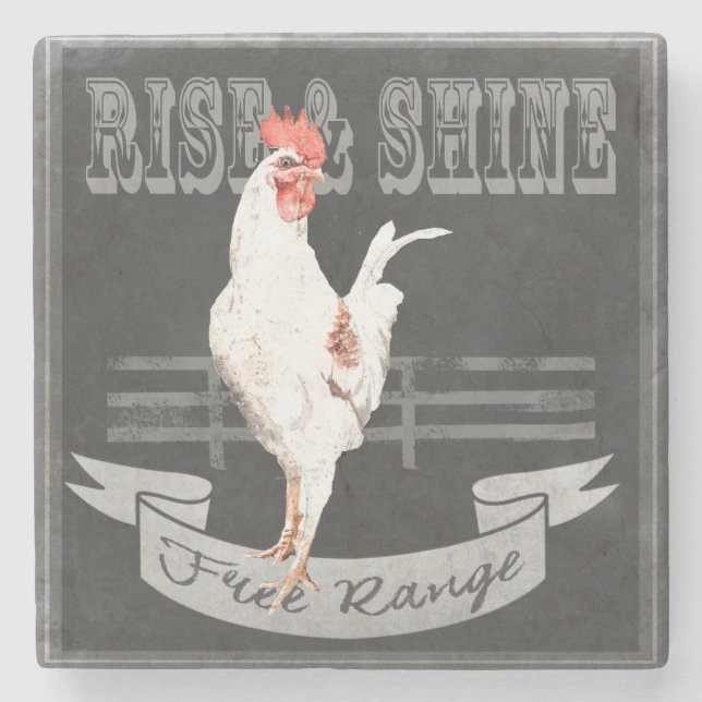 Porta-copo De Pedra Rising & Shine Rooster (Frente)