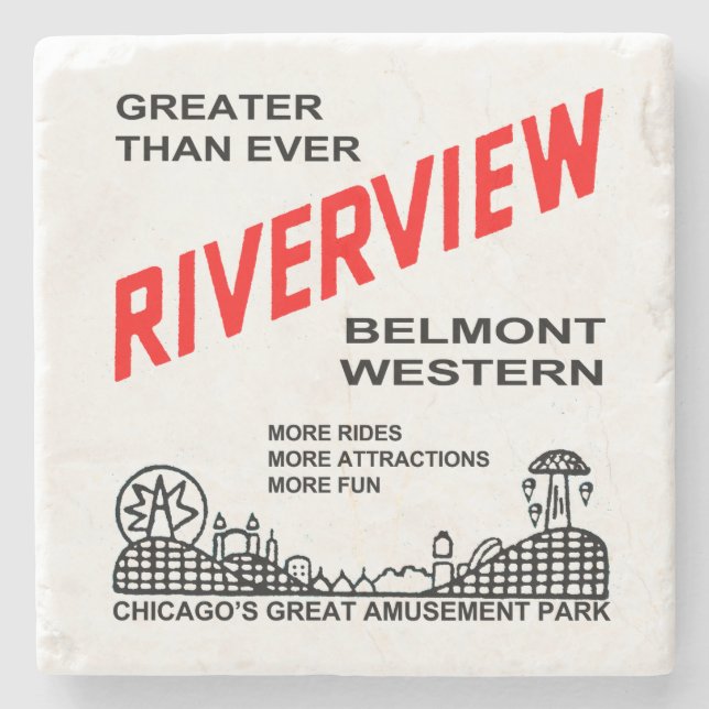 Porta-copo De Pedra Riverview Amusement Park, Chicago, IL 1904-1967 (Frente)