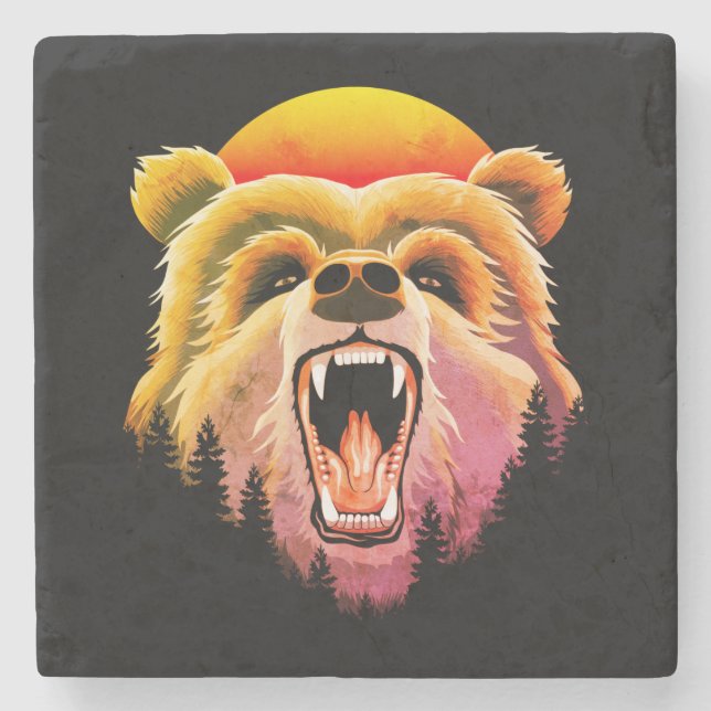 Porta-copo De Pedra Roaring Grizzly Bear Face (Frente)