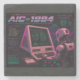 Porta-copo De Pedra Robô de IA Futurista Retro Computador Vaporwave Ne