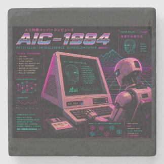 Porta-copo De Pedra Robô de IA Futurista Retro Computador Vaporwave Ne
