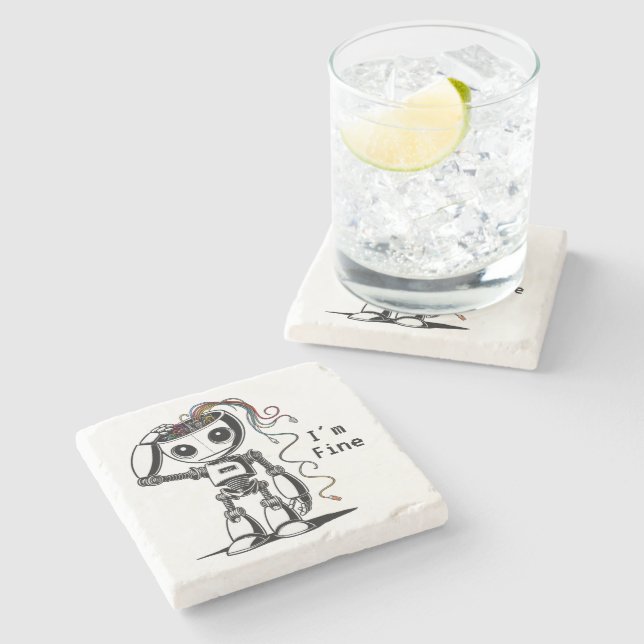 Porta-copo De Pedra Robô quebrado - Estou bem (Lateral)