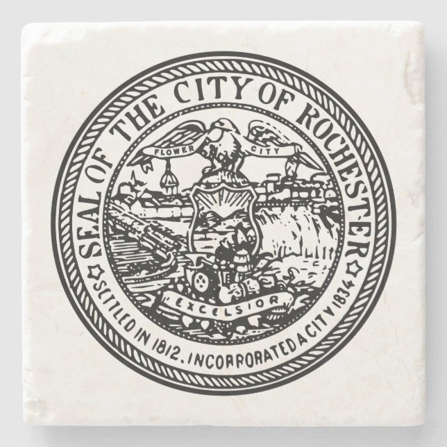 Porta-copo De Pedra Rochester (Nova Iorque) City Seal (Frente)