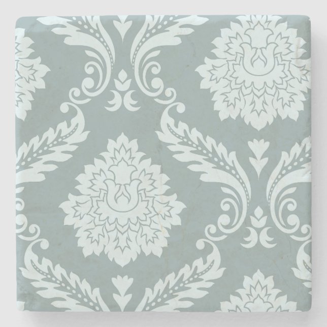 Porta-copo De Pedra Rococo Damask Art I Duck Egg Blue+Teal (Frente)