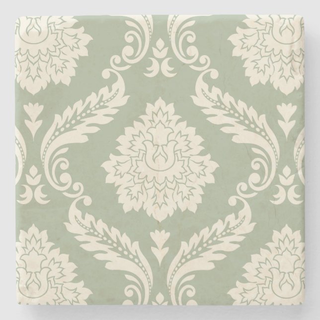 Porta-copo De Pedra Rococo Damask Lg Pattern Cream on Green (Frente)