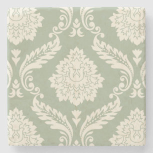 Porta-copo De Pedra Rococo Damask Padrão Grande Creme sobre Verde