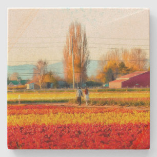 Porta-copo De Pedra Rolando pelos campos de Tulip Vermelho e Dourado
