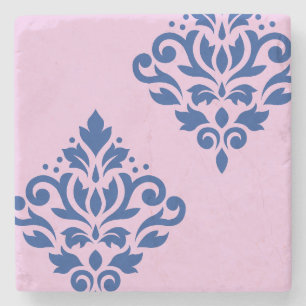 Porta-copo De Pedra Rolar Damask Art I Blue em rosa