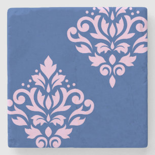 Porta-copo De Pedra Rolar Damask Art I Rosa em Azul