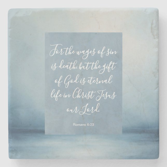Porta-copo De Pedra Romanos 6:23 Verso de Bíblia Personalizável (Frente)