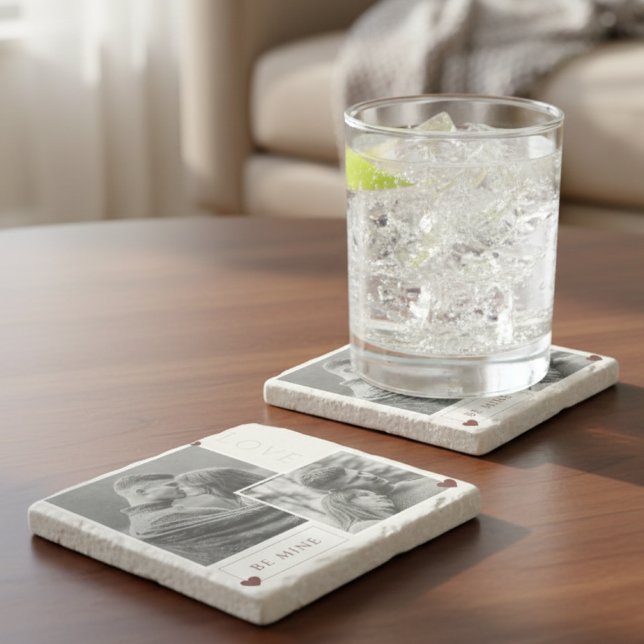 Porta-copo De Pedra Romantic Photo Collage, Rustic "Be Mine" keepsake (Criador carregado)