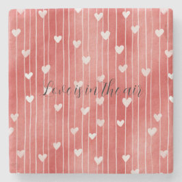 Porta-copo De Pedra Romantic Red White Stripes Hearts Love