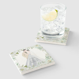 Porta-copo De Pedra Romantic Watercolor Wedding