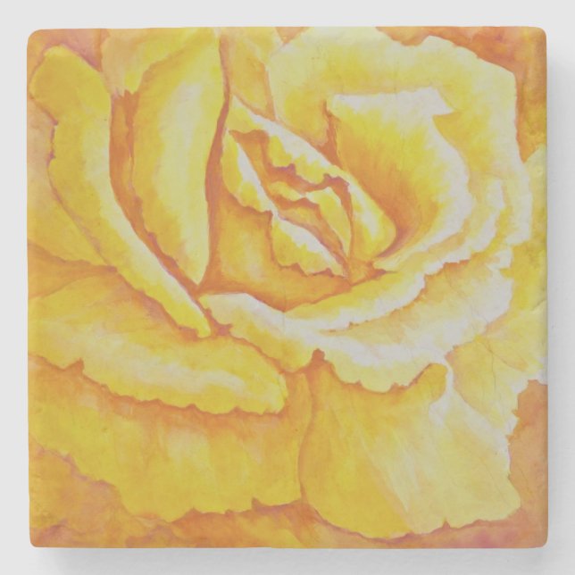 Porta-copo De Pedra Rosa amarelo (Frente)