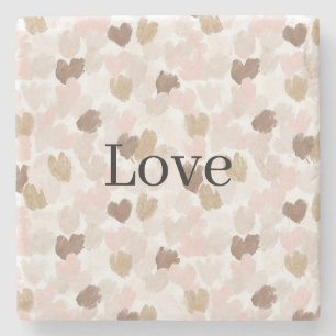 Porta-copo De Pedra Rosa Corado Corações Amor Creme