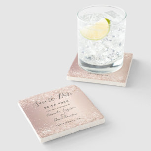 Porta-copo De Pedra Rosa de casamento - brilho de borda dourada Salve