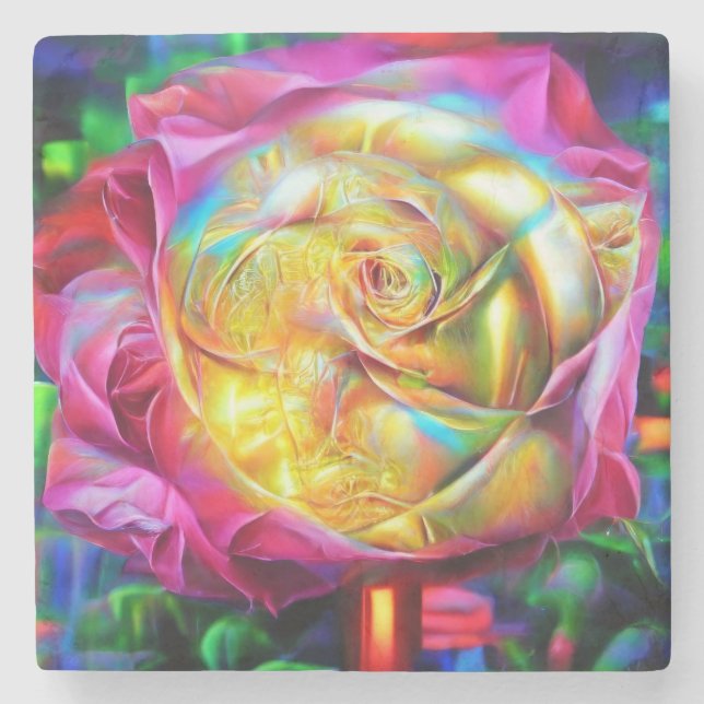 Porta-copo De Pedra Rosa do Arco-Íris Psicodélico (Frente)