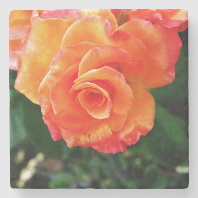 Porta-copo De Pedra Rosa flor de laranja (Frente)