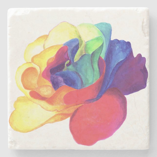 Porta-copo De Pedra Rosa pintado com arco-íris (Frente)