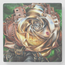 Porta-copo De Pedra Rosa Steampunk com Face Surreal - Flor Mecânico
