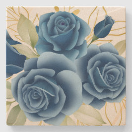 Porta-copo De Pedra Rosas azuis