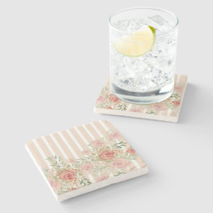 Porta-copo De Pedra Rosas de Jardim de Aquarela, pintados à mão