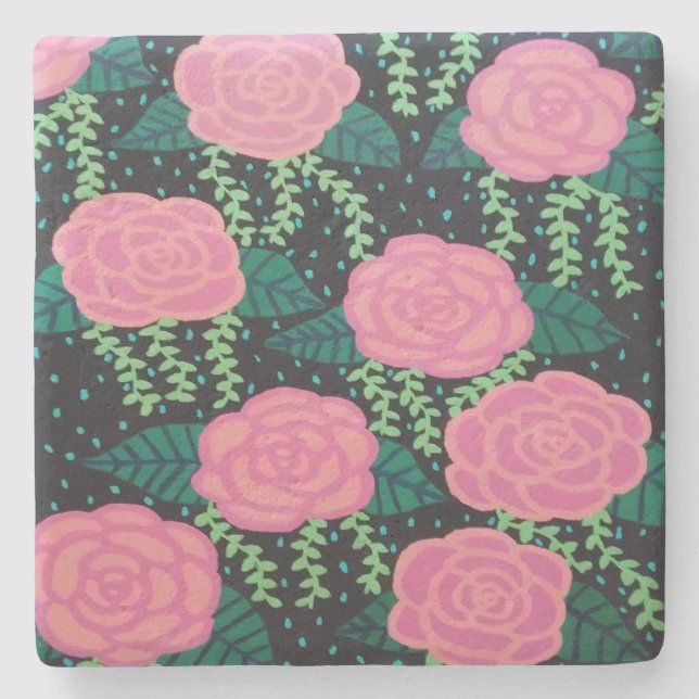 Porta-copo De Pedra Rosas de Lixo Rosa (Frente)